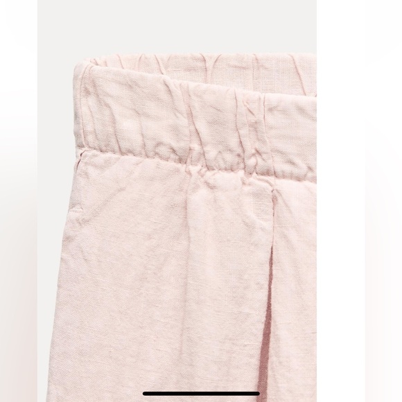 Zara 100% Linen Palazzo Pants Wide Leg Mid rise ZW Light Pastel Pink Size XS NWT - Picture 8 of 16